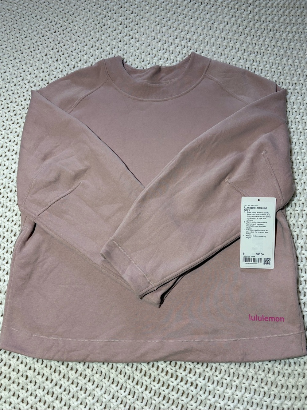 lululemon loungeful relaxed crew in mink berry size small